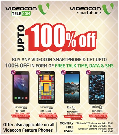 Videocon offers upto 100% cash back on all its Smart-phones