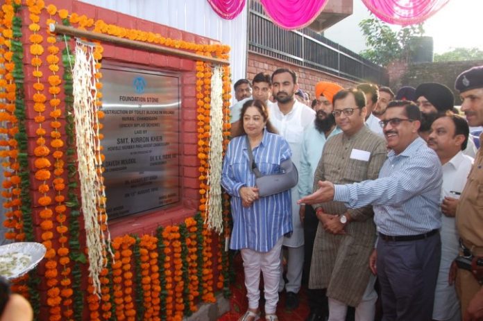 Chandigarh’s MP Kirron Kher laid the foundation stone of 5 public toilet’s block in Burail