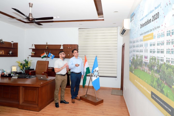 Rashpal Singh Dhaliwal, President, CGC launching that webpage and orientation platform with Arsh Dhaliwal at Chandigarh Group of Colleges, Jhanjeri.