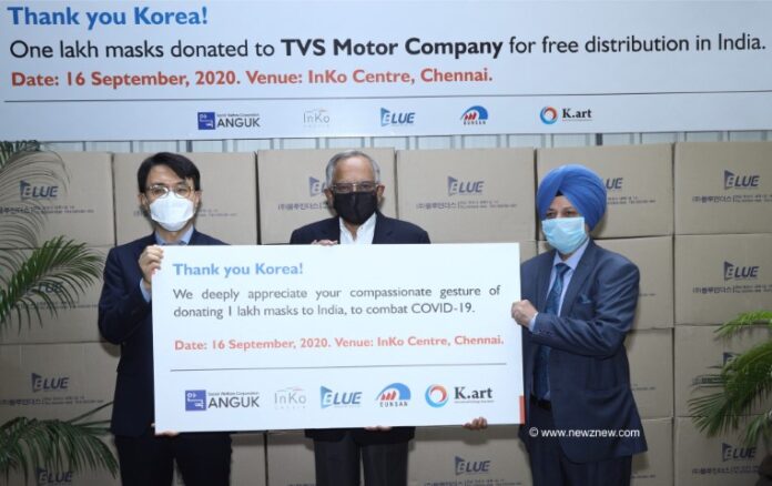 South Korea donates One lakh masks to TVS Motor Company for free distribution to aid India’s fight against COVID-19