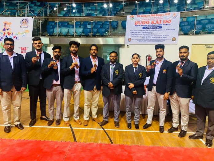 Players of Budo Kai Do Mixed Martial Arts Federation of India take part in National Sikh Games 2021