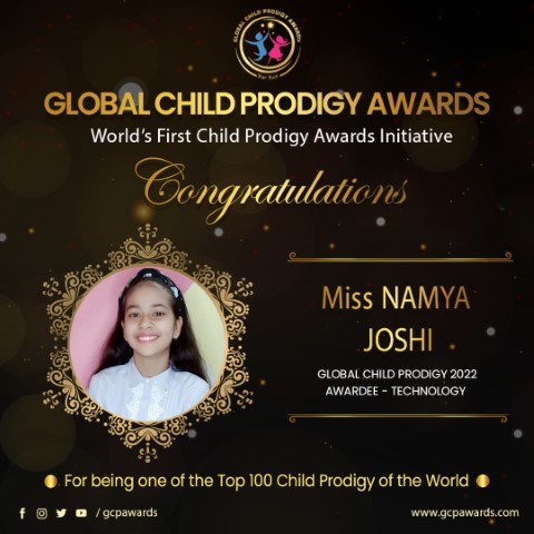 Namya Joshi of Sat Paul Mittal School ludhiana receives ‘Global Child Prodigy Awards 2022’