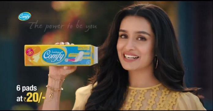 Comfy sanitary pads offer 80% better absorption in a new campaign featuring Shraddha Kapoor