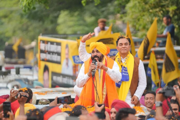 Chief Minister Bhagwant Mann campaigned for Hoshiarpur AAP candidate Dr Rajkumar Chabbewal