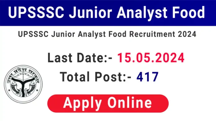 UPSSSC Junior Analyst (Food) Vacancy 2024